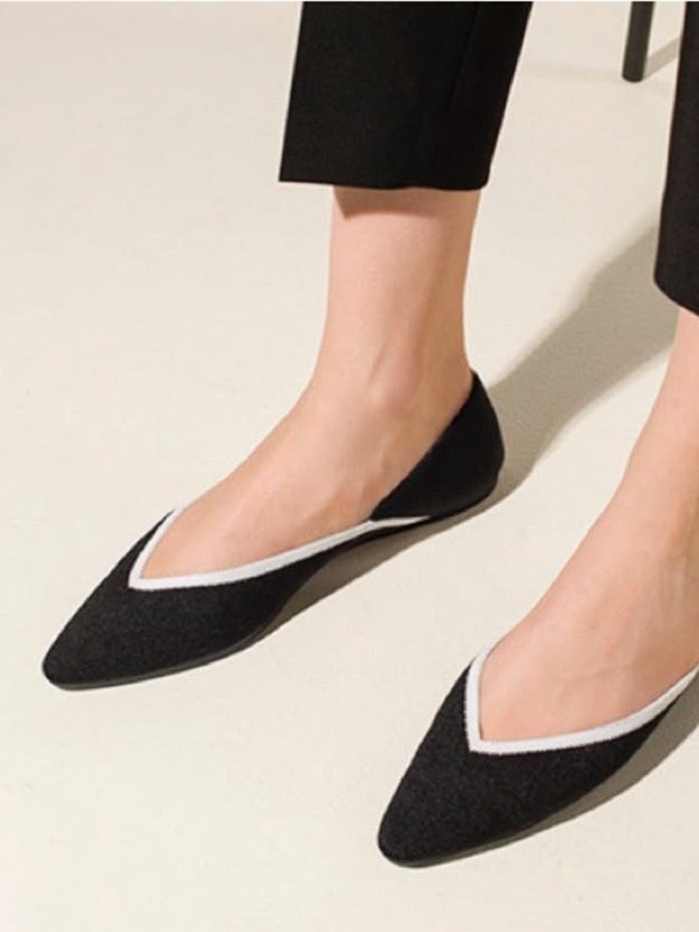 VIVAIA Black Pointed Toe Flats with Contrast Trim